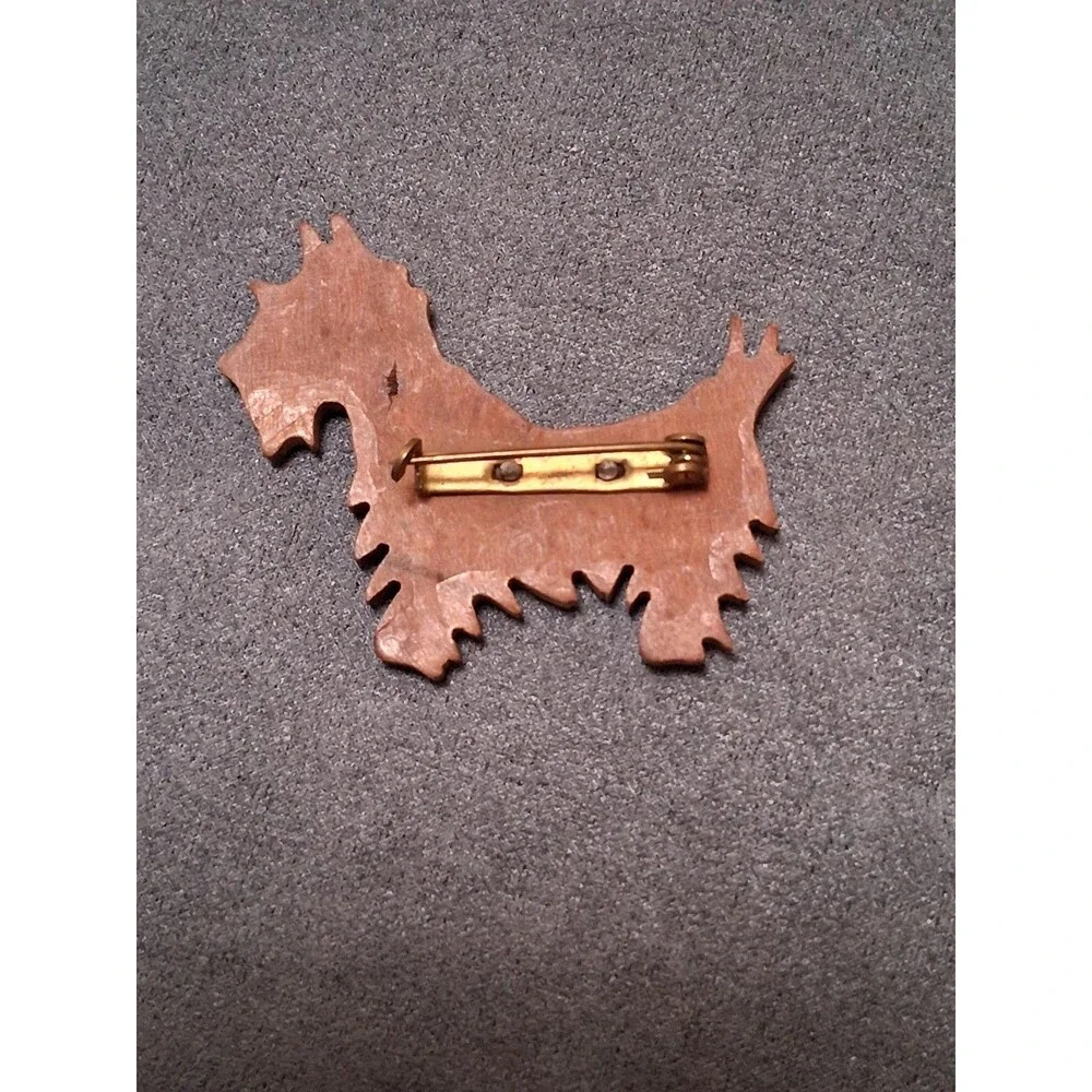 Wood Scottie Dog Brooch Pin Figural Animal Pet